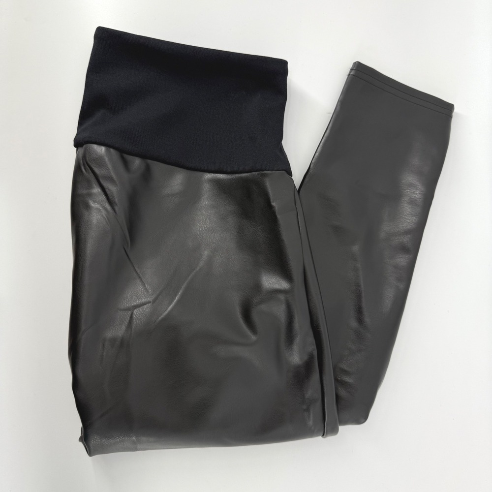 Spanx Assets Faux Leather Leggings Black High Rise Full Length Size Large 20258R